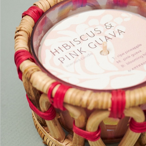 Anthropologie cabano fresh hibiscus and pink guava rattan candle, NEW! - Picture 2 of 2